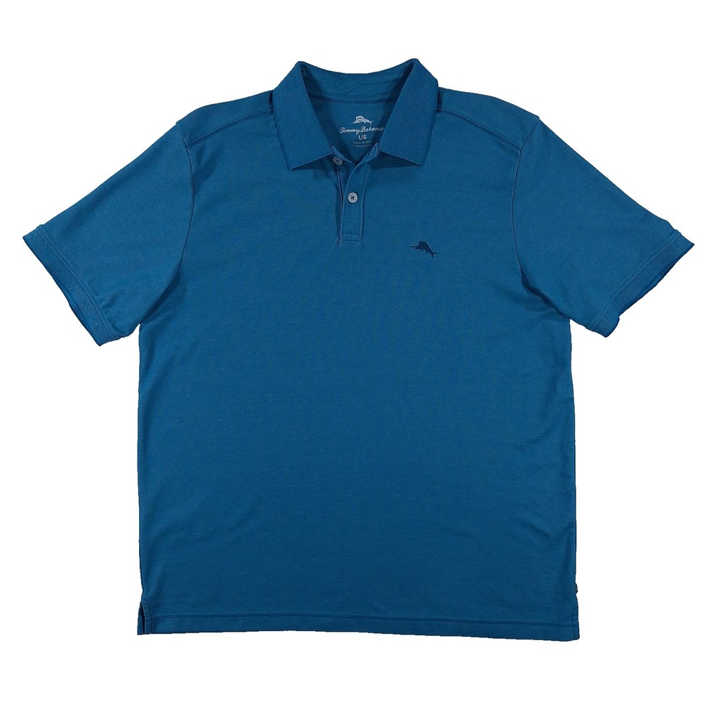 Tommy Bahama Men's Polo Shirt Large Blue Supima Cotton Blend‎ Short Sleeve